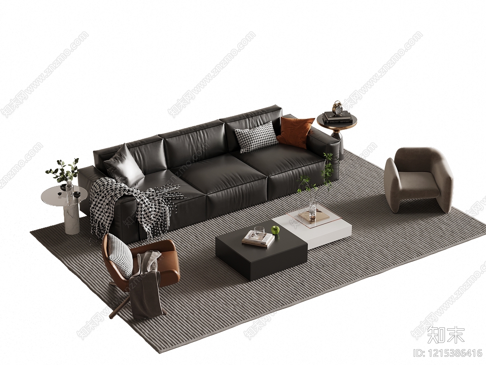 现代简约沙发茶几组合SU模型下载【ID:1215386416】