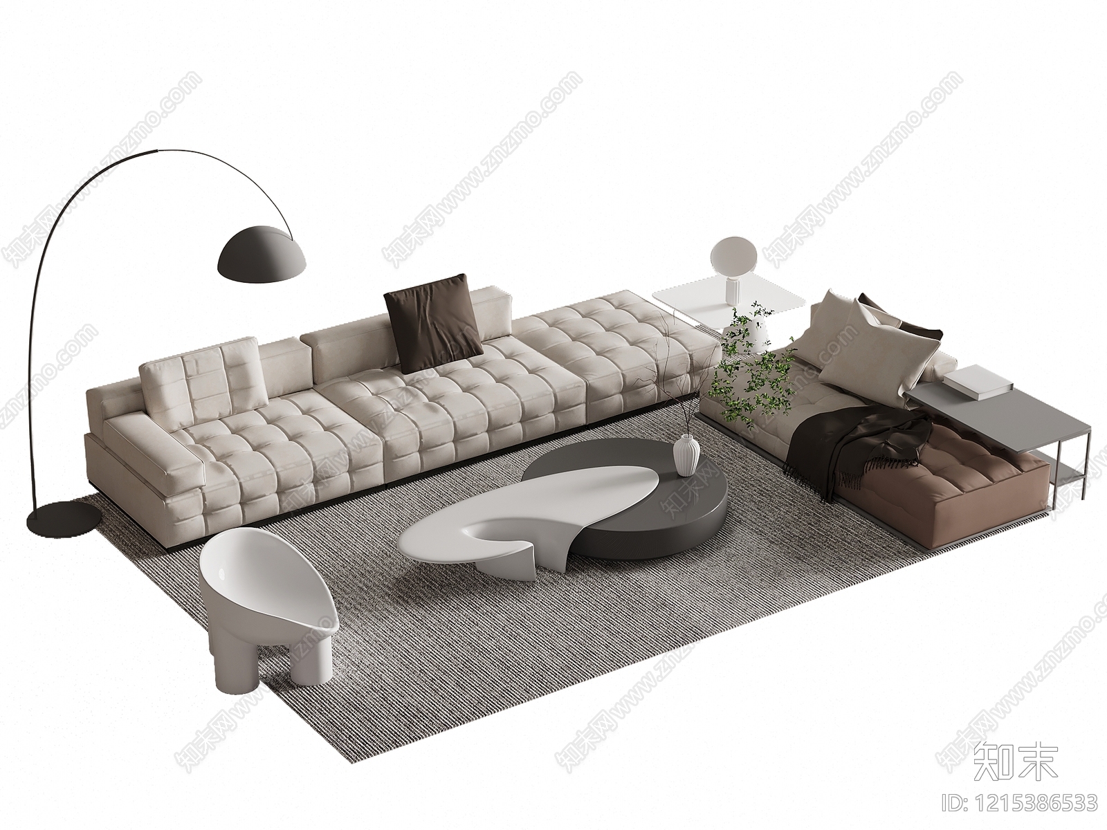 现代极简多人沙发3D模型下载【ID:1215386533】