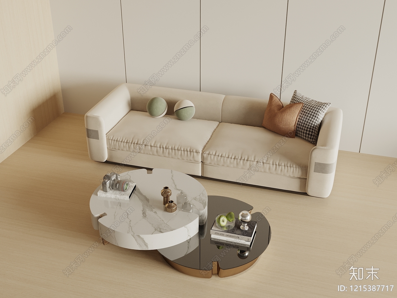 奶油风双人沙发3D模型下载【ID:1215387717】