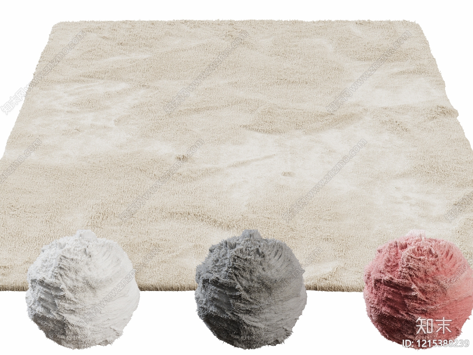 奶油风毛绒地毯3D模型下载【ID:1215388239】