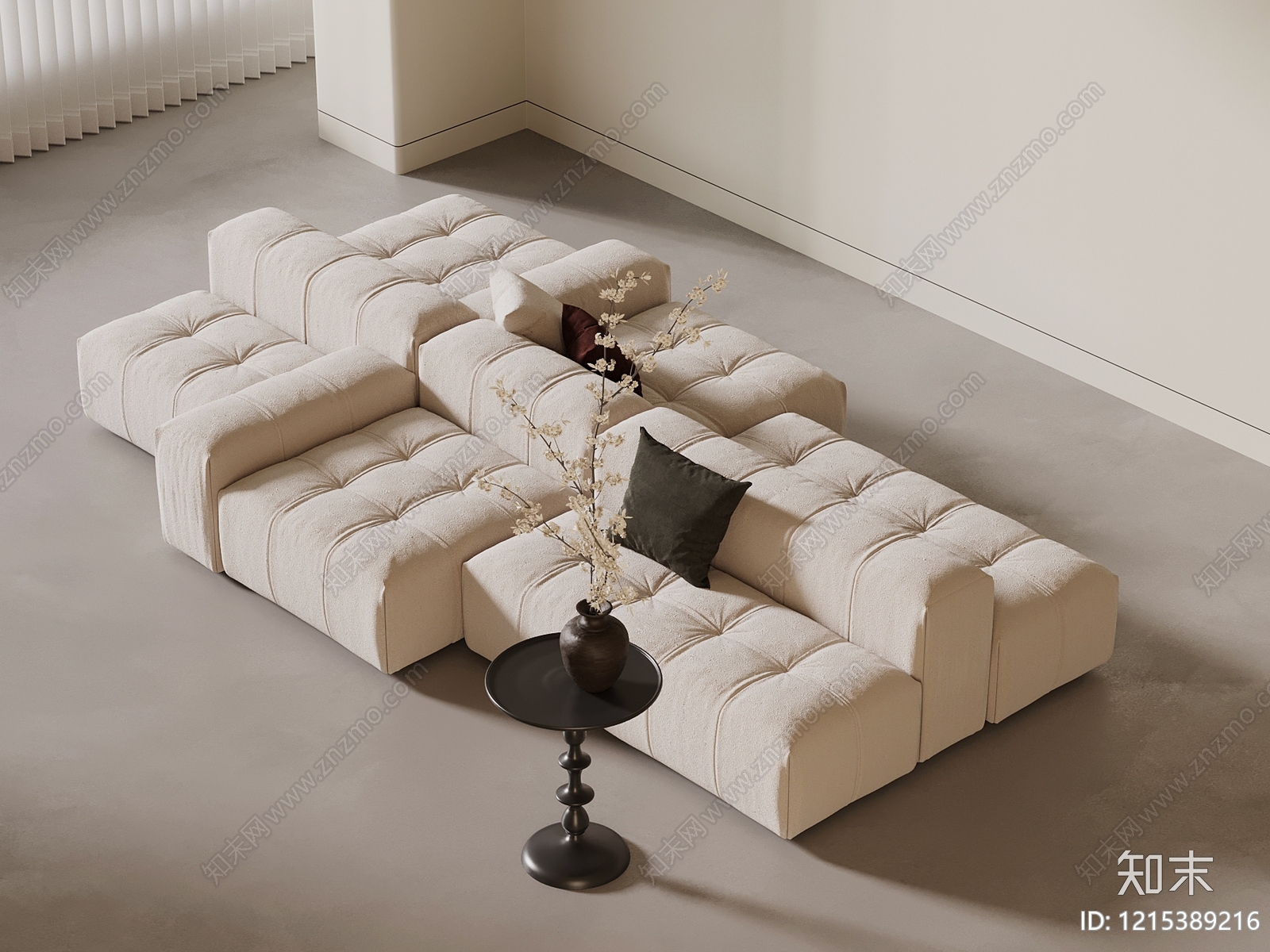 奶油风多人沙发3D模型下载【ID:1215389216】