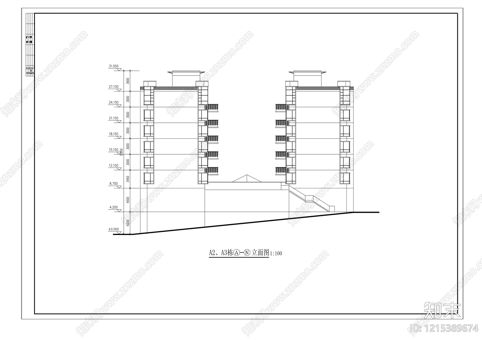 现代住宅楼建筑cad施工图下载【ID:1215389674】