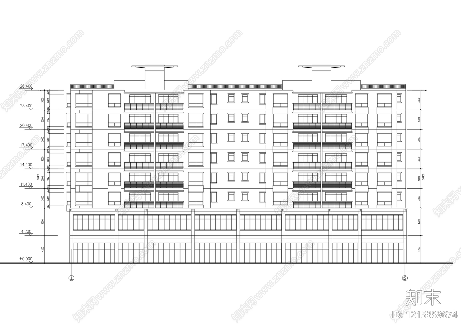 现代住宅楼建筑cad施工图下载【ID:1215389674】