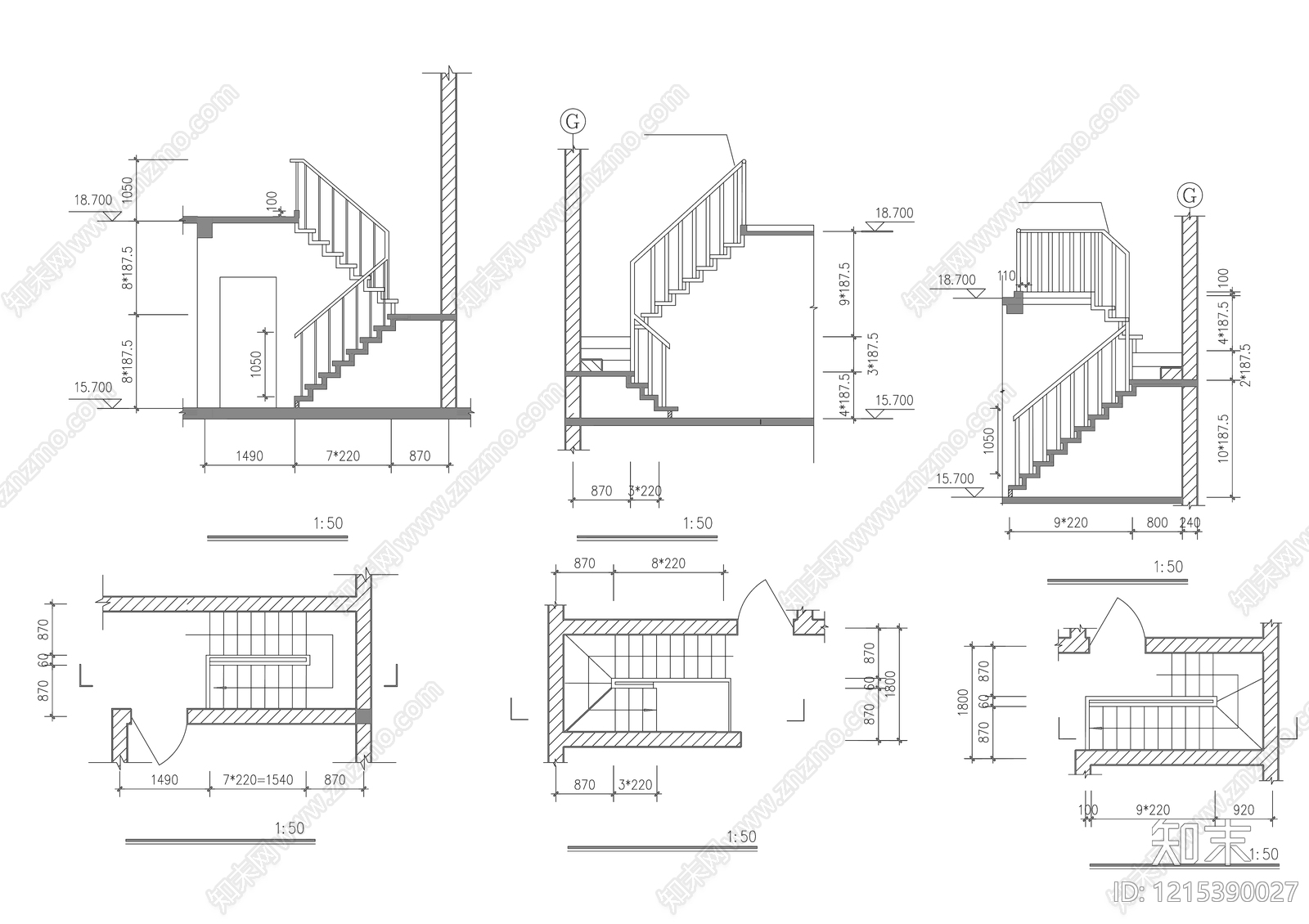 室内楼梯施工图下载【ID:1215390027】