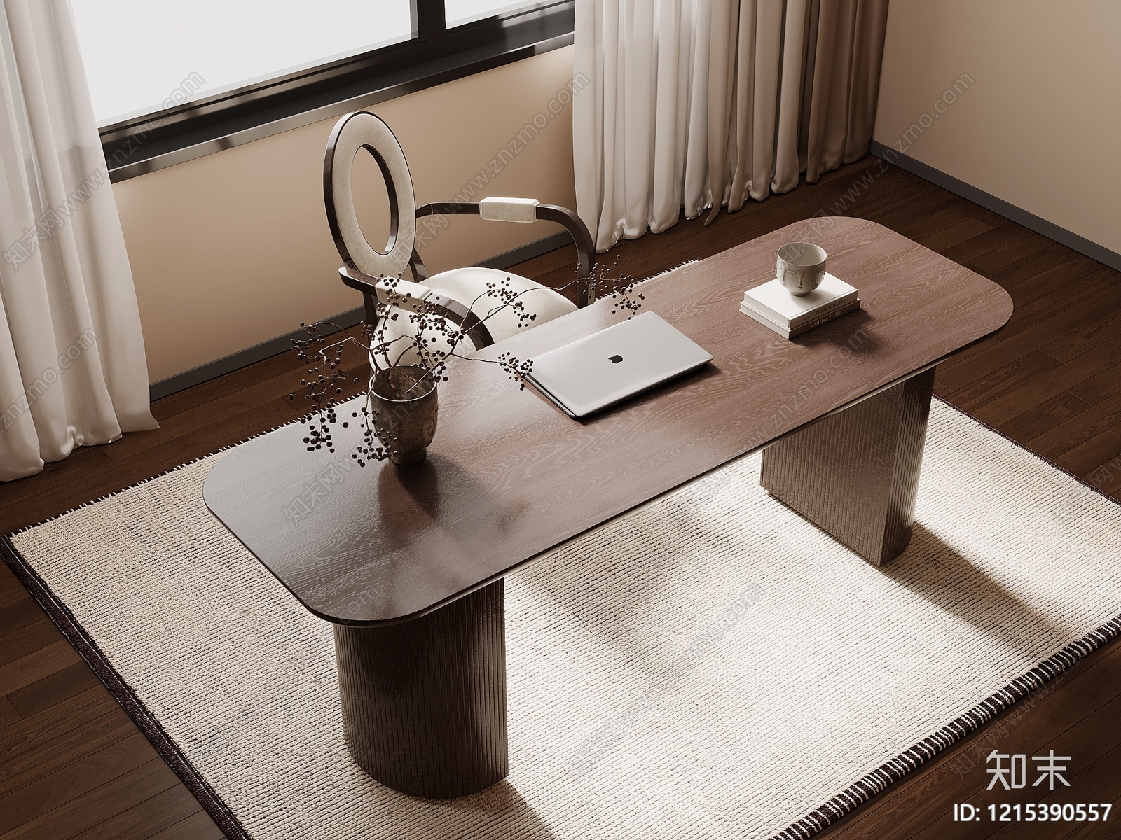 新中式书桌3D模型下载【ID:1215390557】