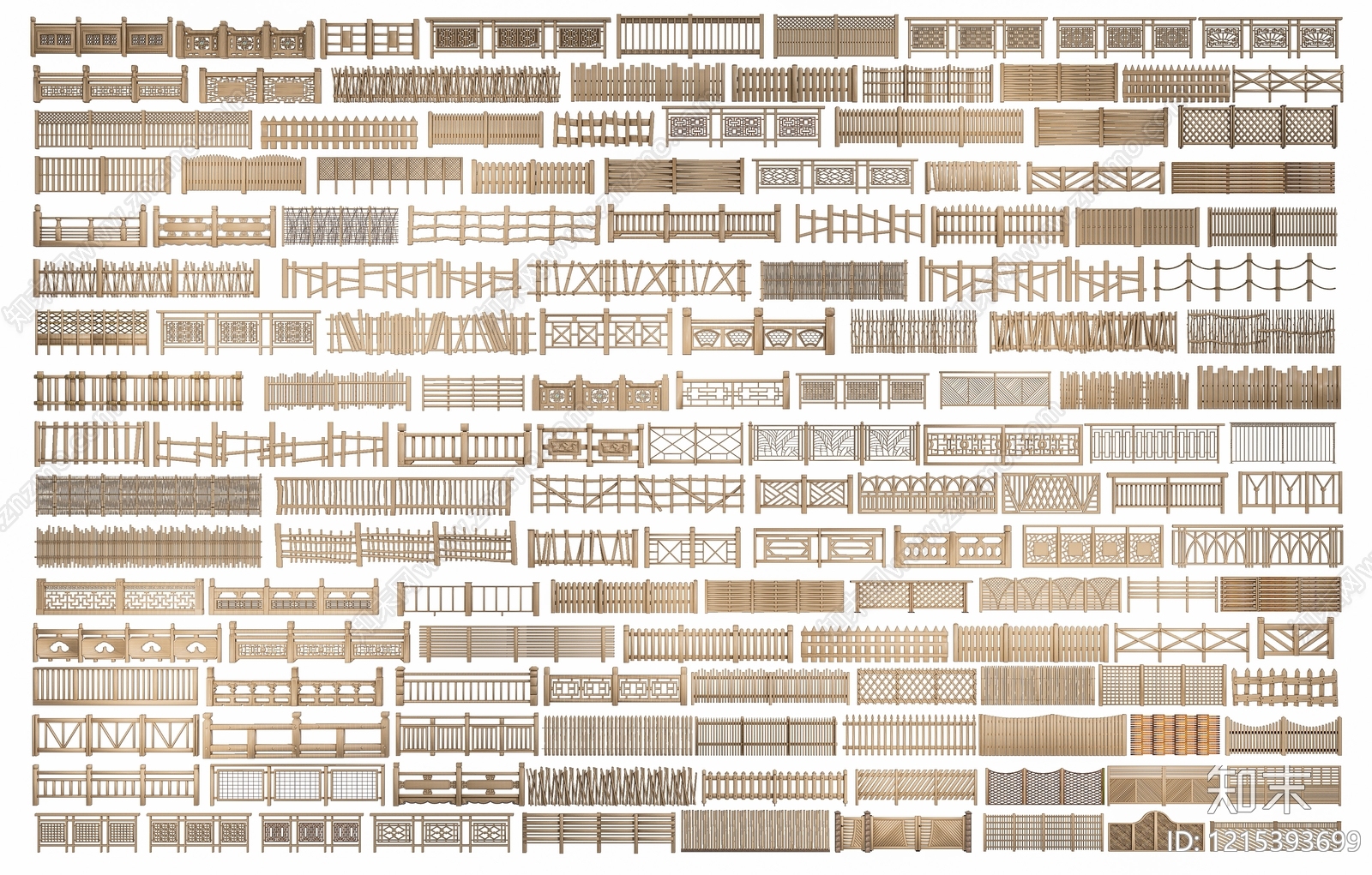 原木风栅栏SU模型下载【ID:1215393699】