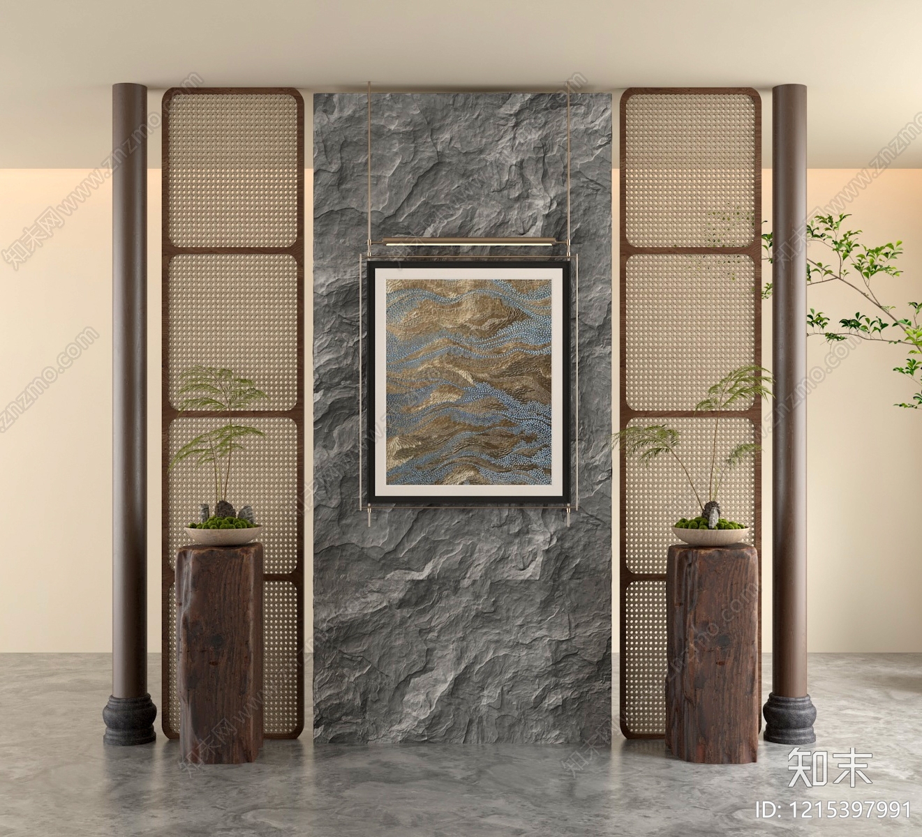 新中式玄关3D模型下载【ID:1215397991】