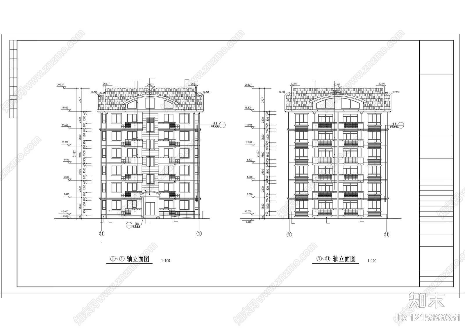 多层住宅cad施工图下载【ID:1215399351】