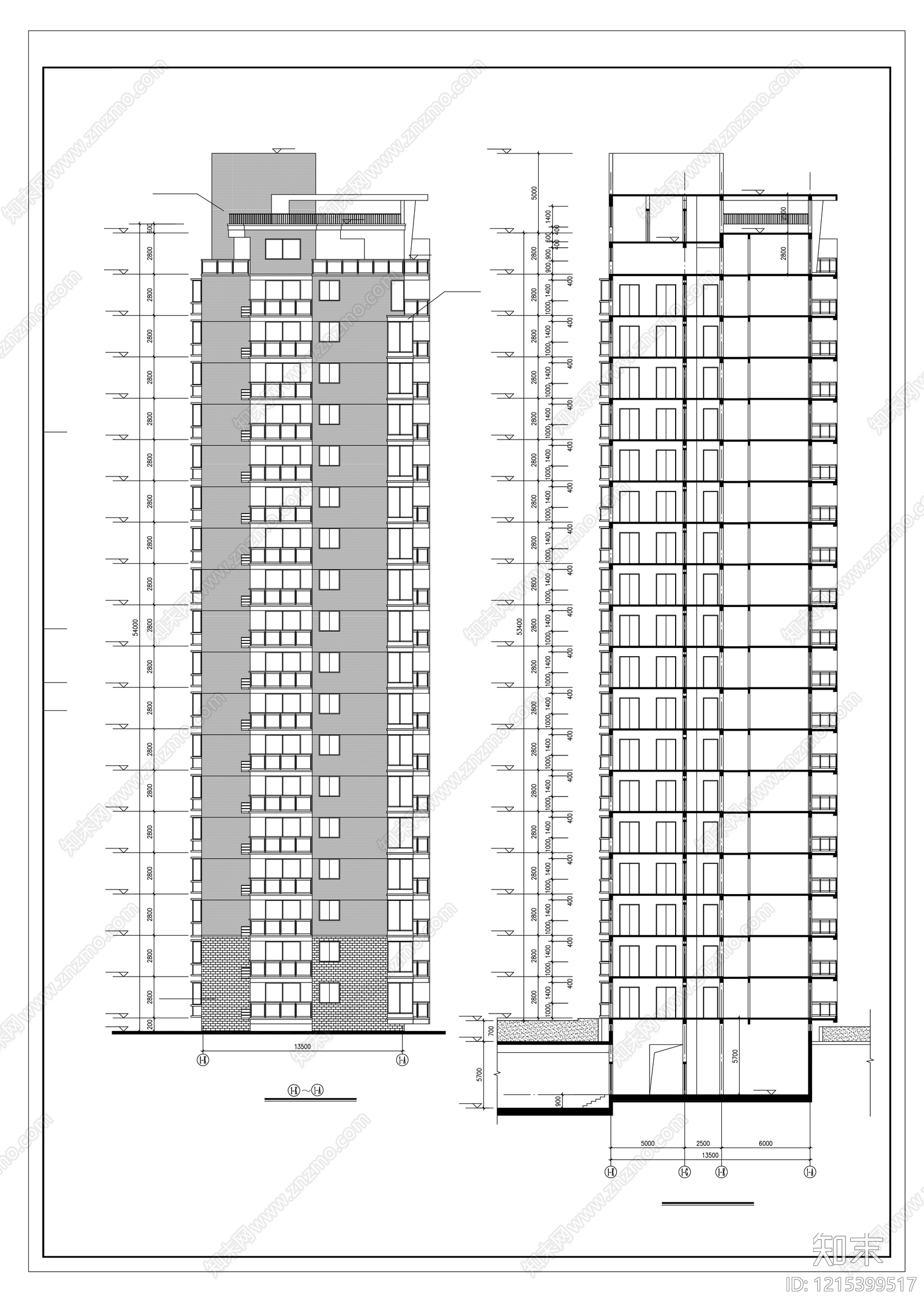 多层住宅cad施工图下载【ID:1215399517】
