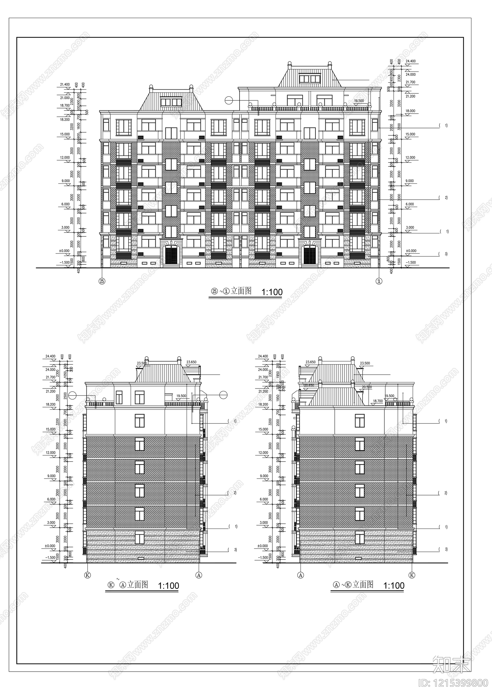 多层住宅cad施工图下载【ID:1215399800】