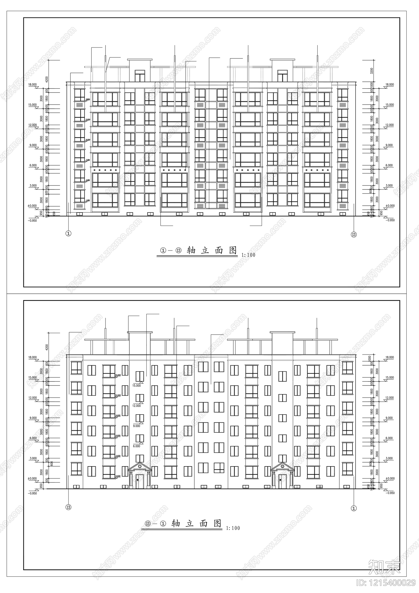 多层住宅cad施工图下载【ID:1215400029】