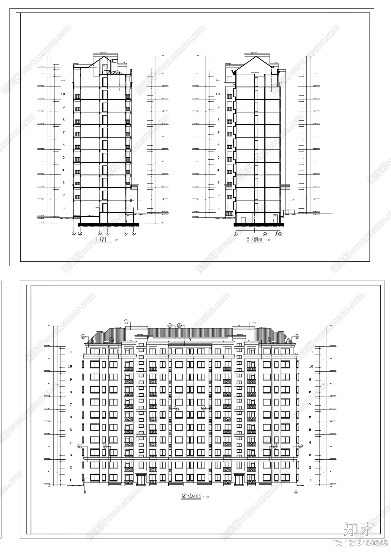 多层住宅cad施工图下载【ID:1215400265】