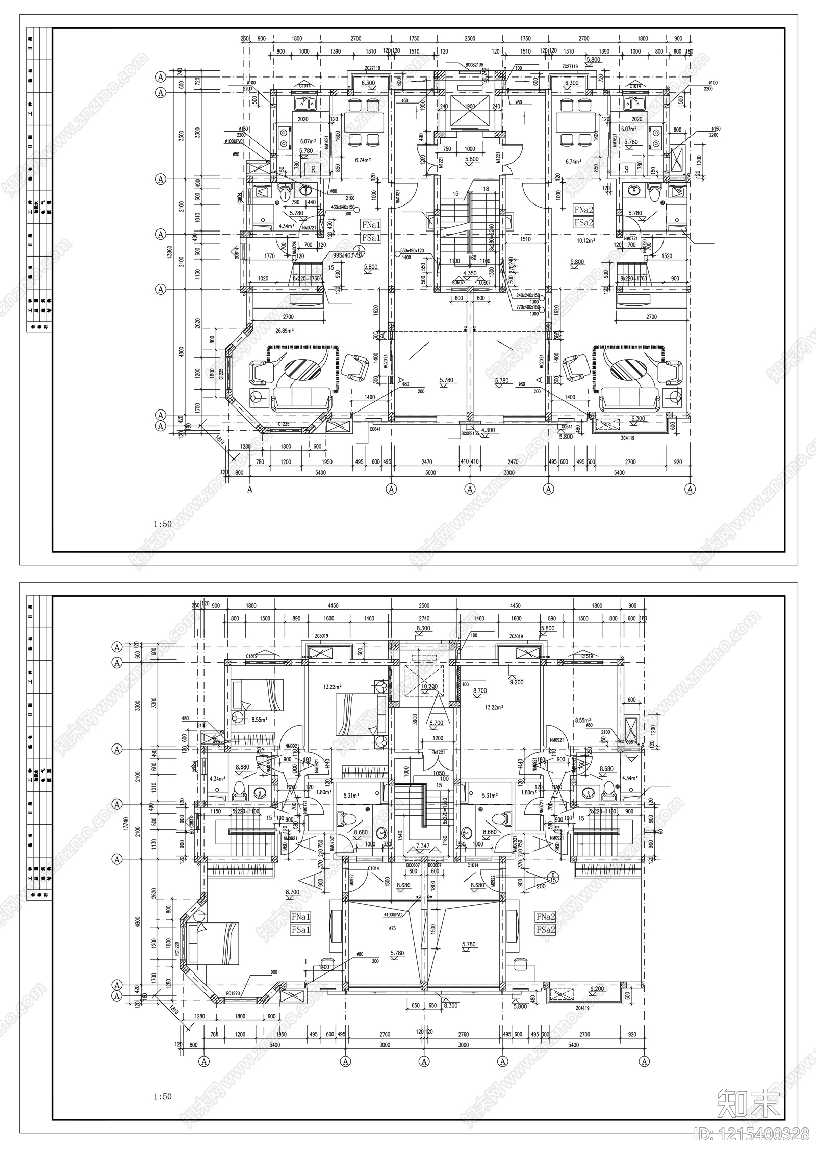 多层住宅cad施工图下载【ID:1215400328】