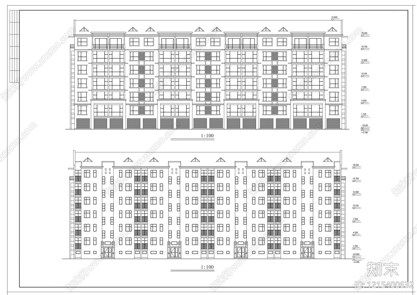 多层住宅cad施工图下载【ID:1215400632】
