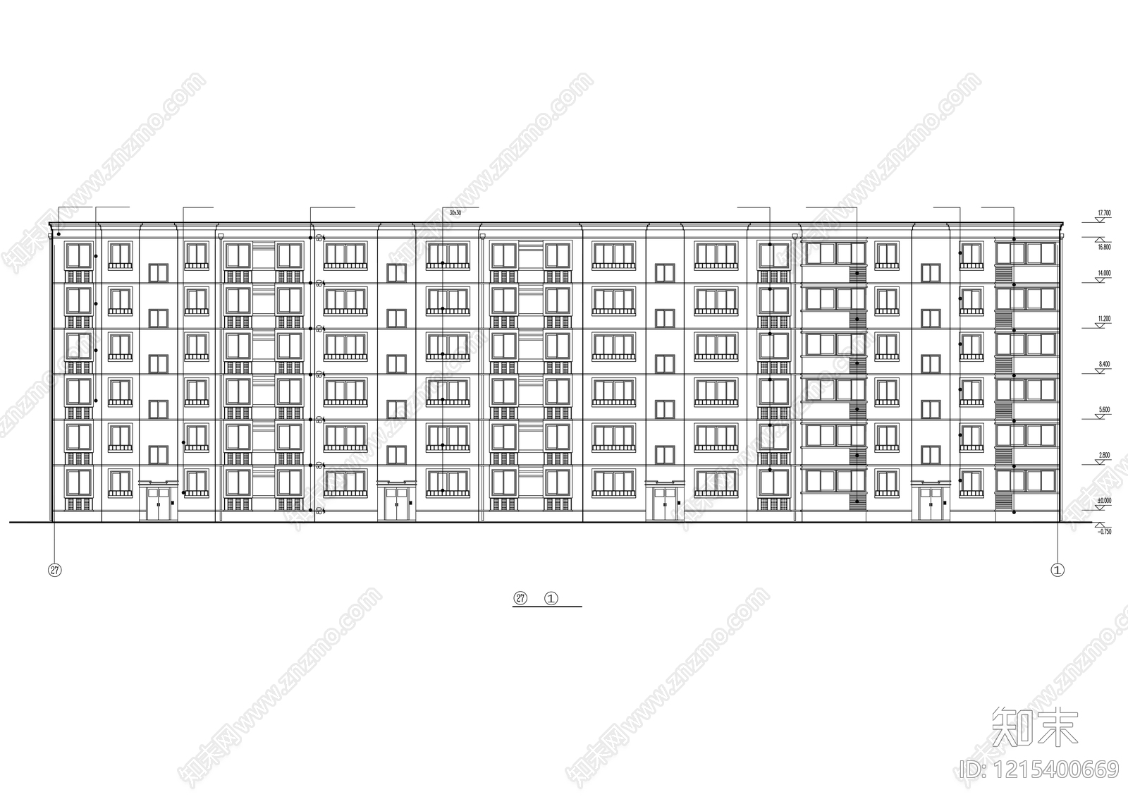 多层住宅cad施工图下载【ID:1215400669】