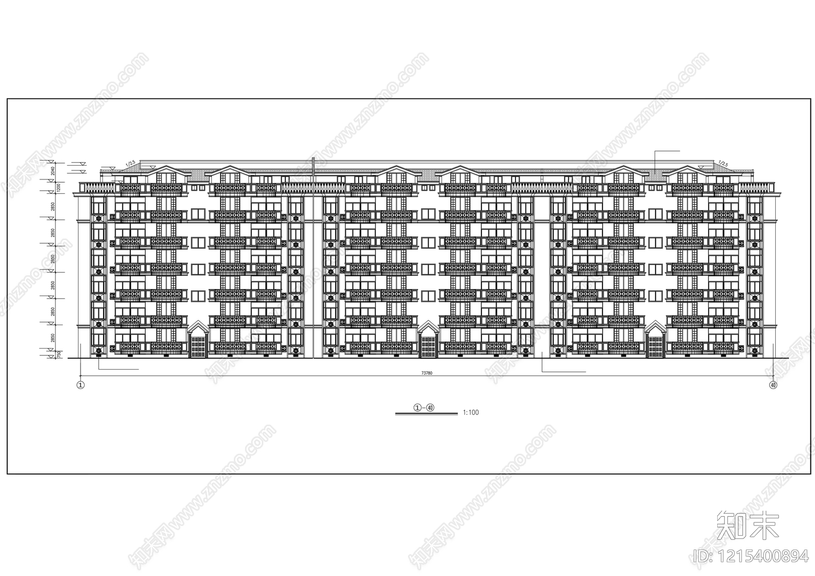 多层住宅cad施工图下载【ID:1215400894】