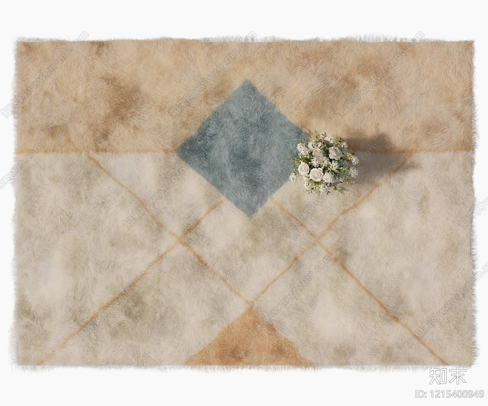 奶油风毛绒地毯3D模型下载【ID:1215400949】