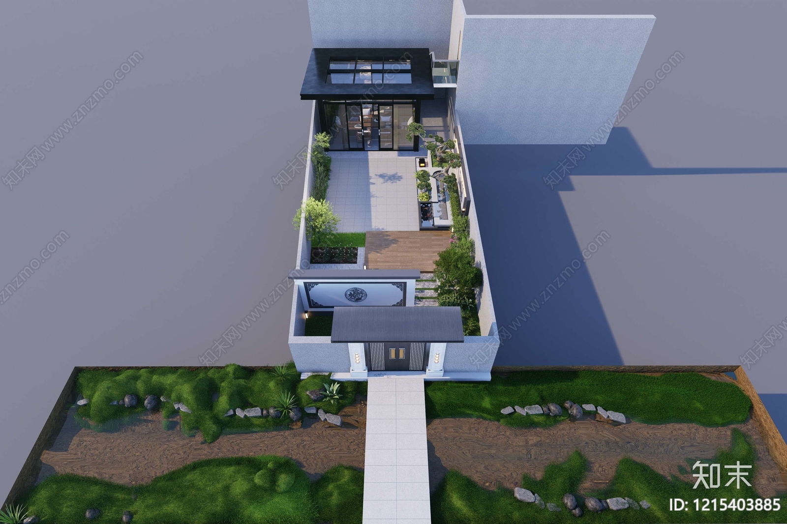 新中式别墅庭院SU模型下载【ID:1215403885】