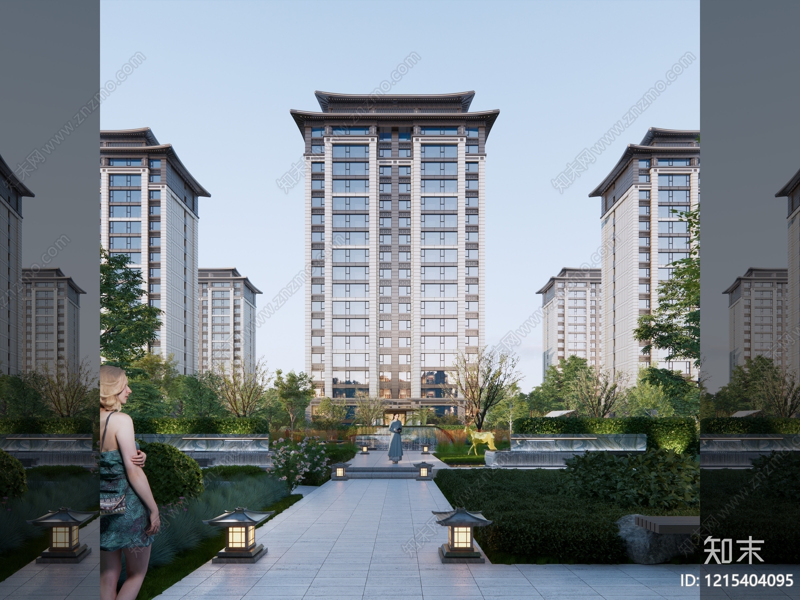 新中式小高层住宅楼SU模型下载【ID:1215404095】