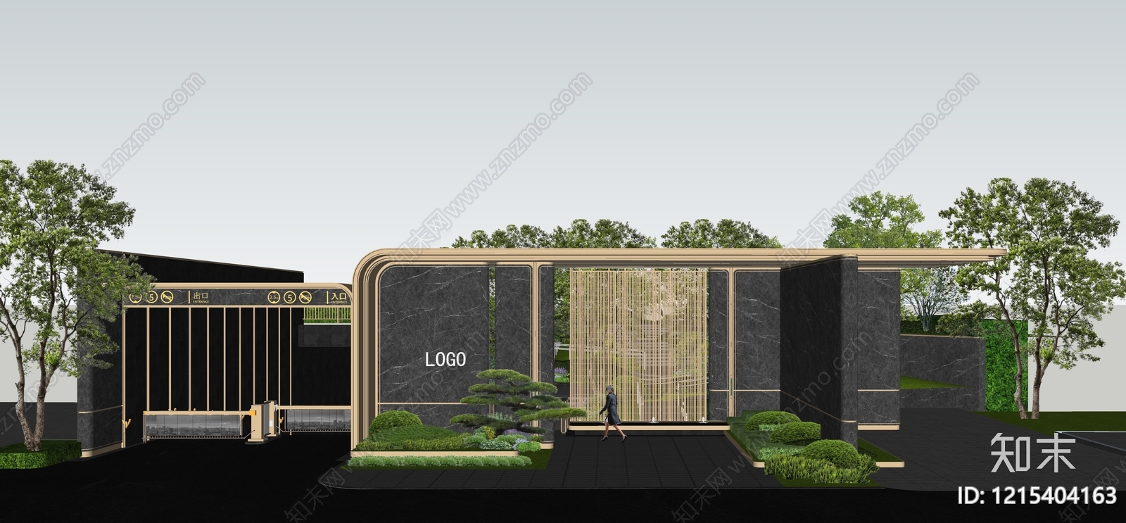 新中式入口大门SU模型下载【ID:1215404163】
