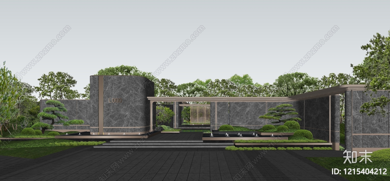 新中式入口大门SU模型下载【ID:1215404212】