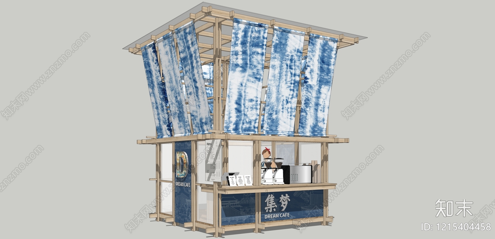 新中式售卖亭SU模型下载【ID:1215404458】
