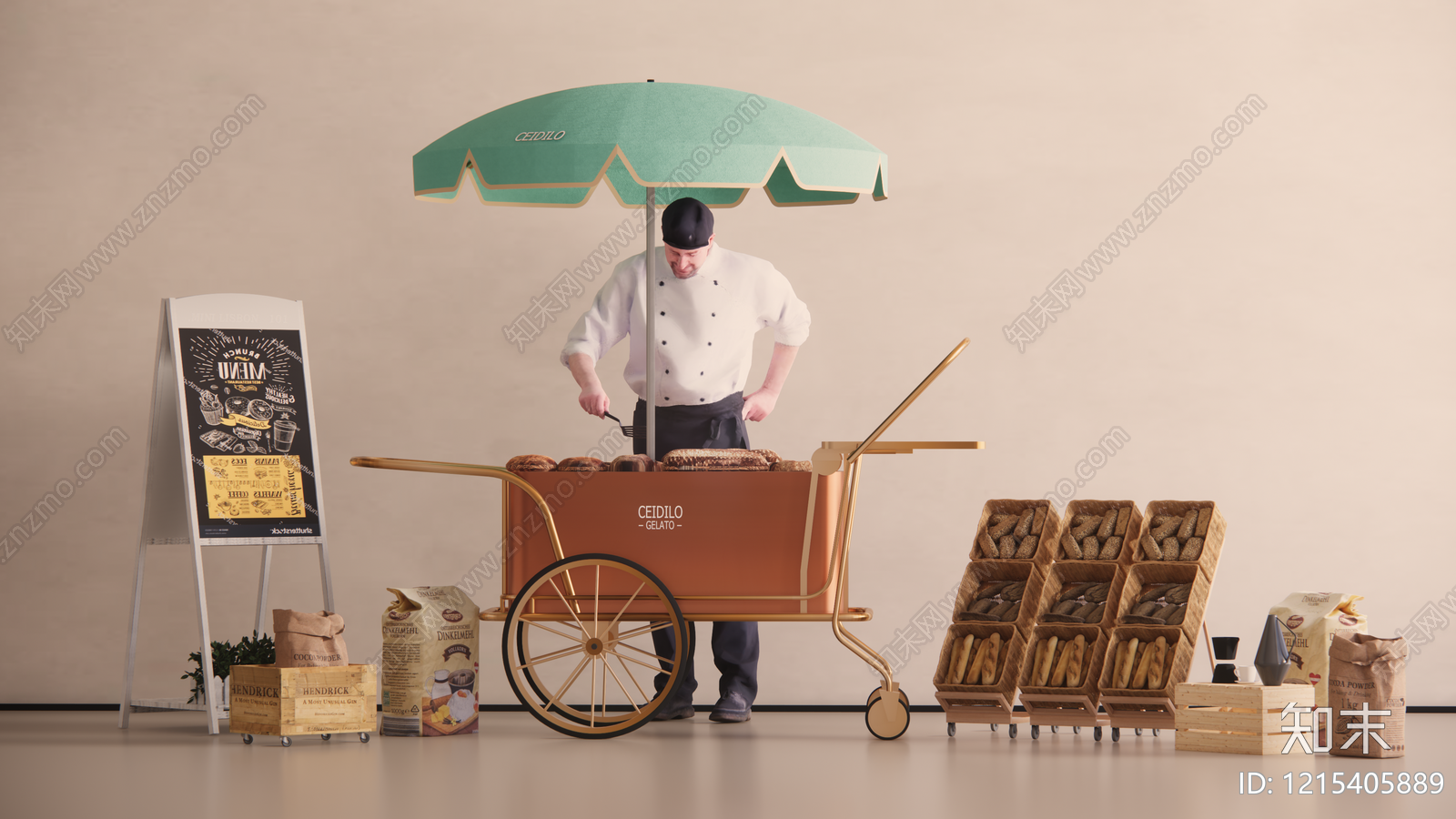 奶油风餐车SU模型下载【ID:1215405889】