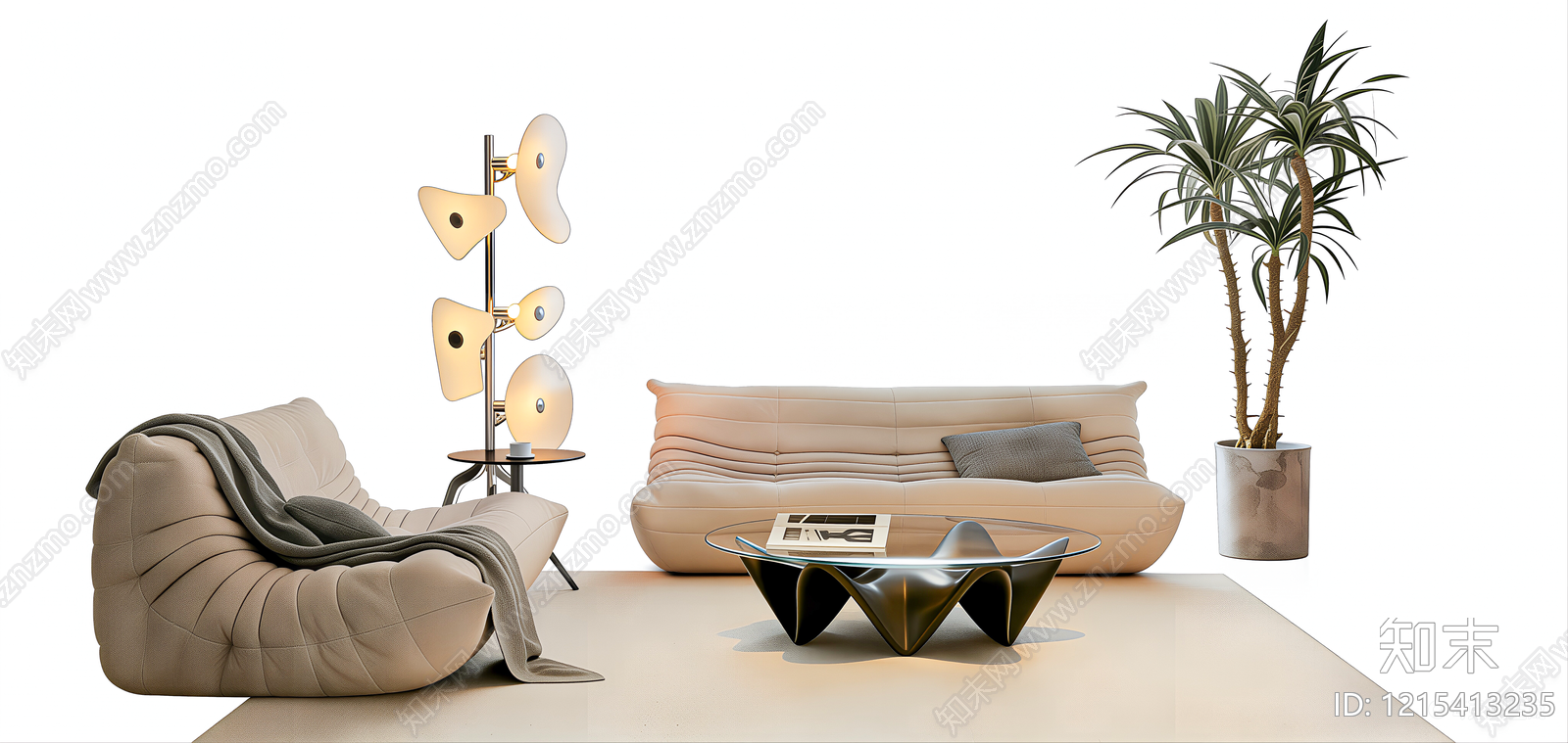 奶油风毛毛虫沙发3D模型下载【ID:1215413235】