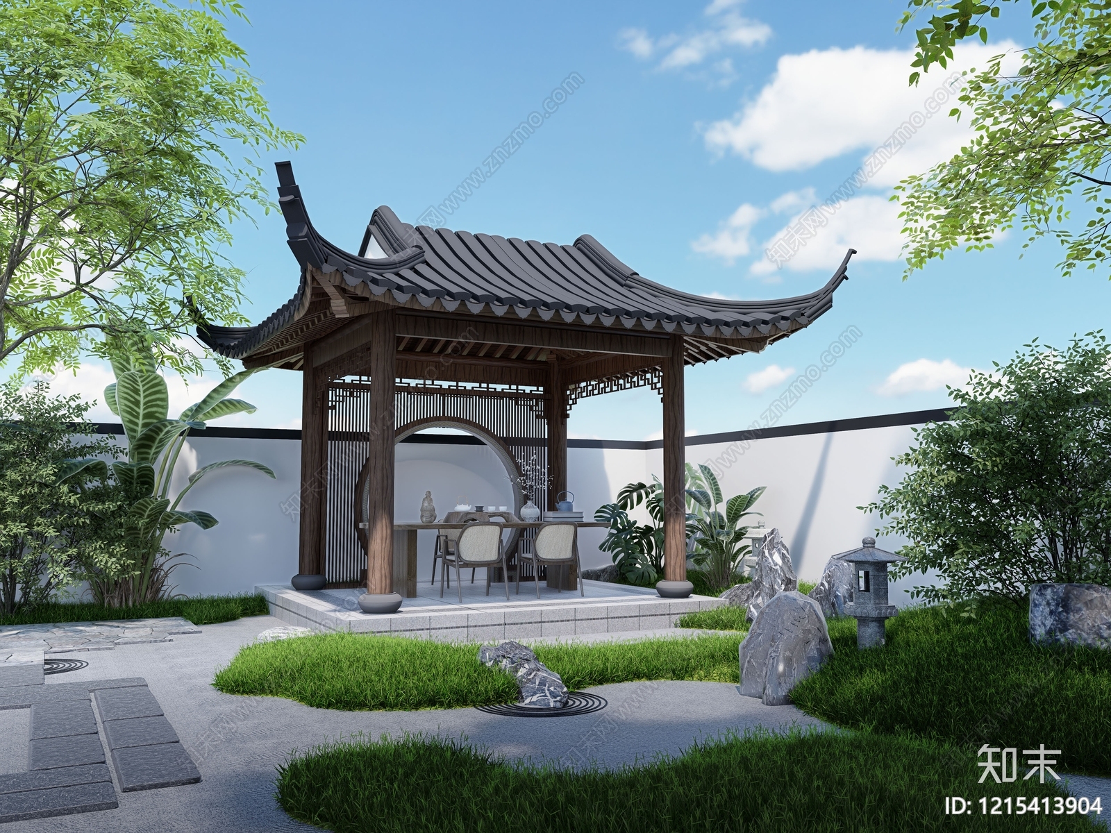 新中式景观亭子SU模型下载【ID:1215413904】