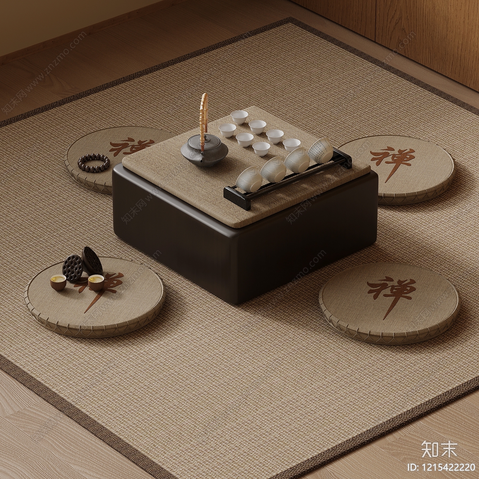 禅意茶桌椅3D模型下载【ID:1215422220】