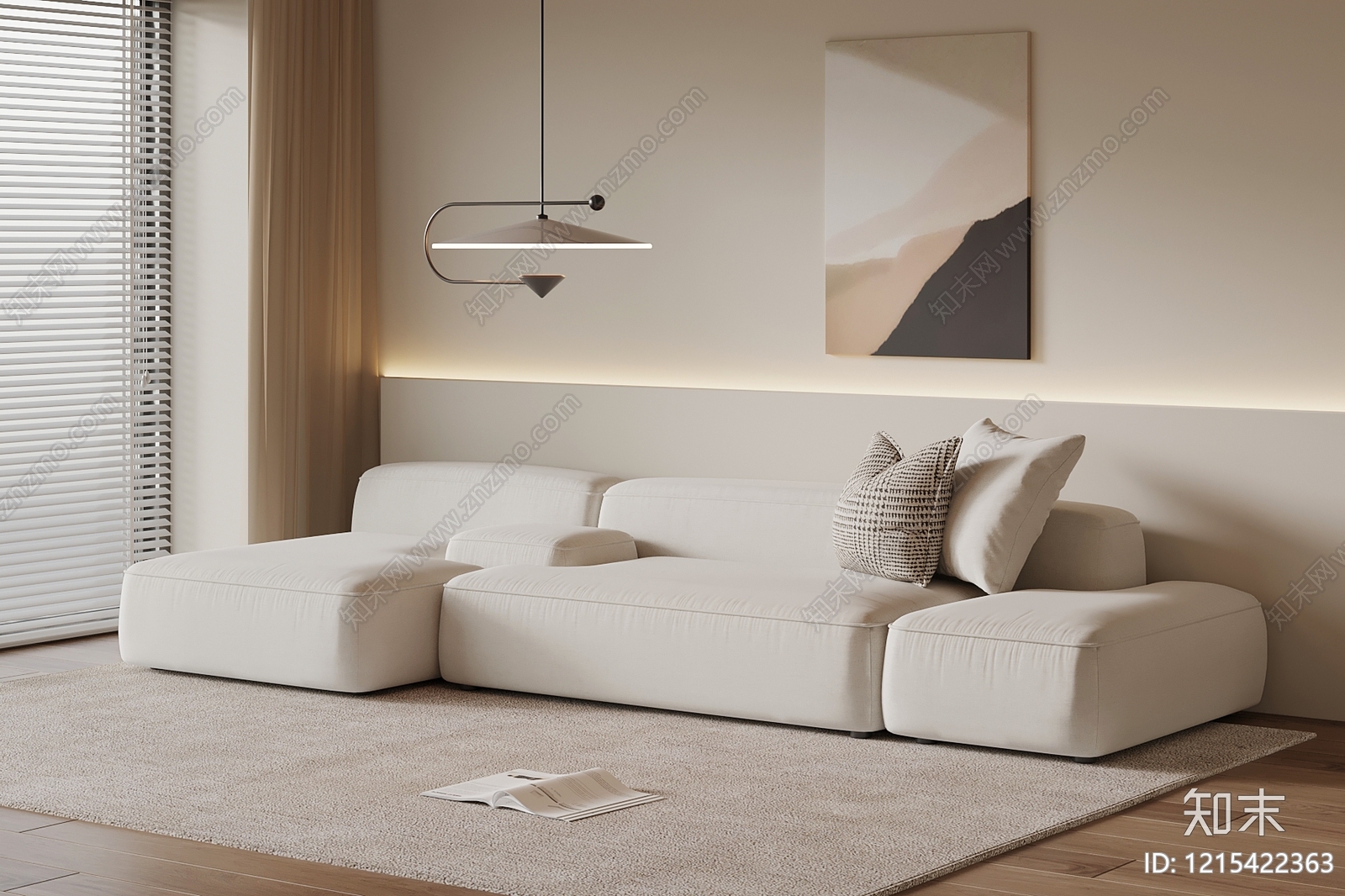 奶油风多人沙发3D模型下载【ID:1215422363】