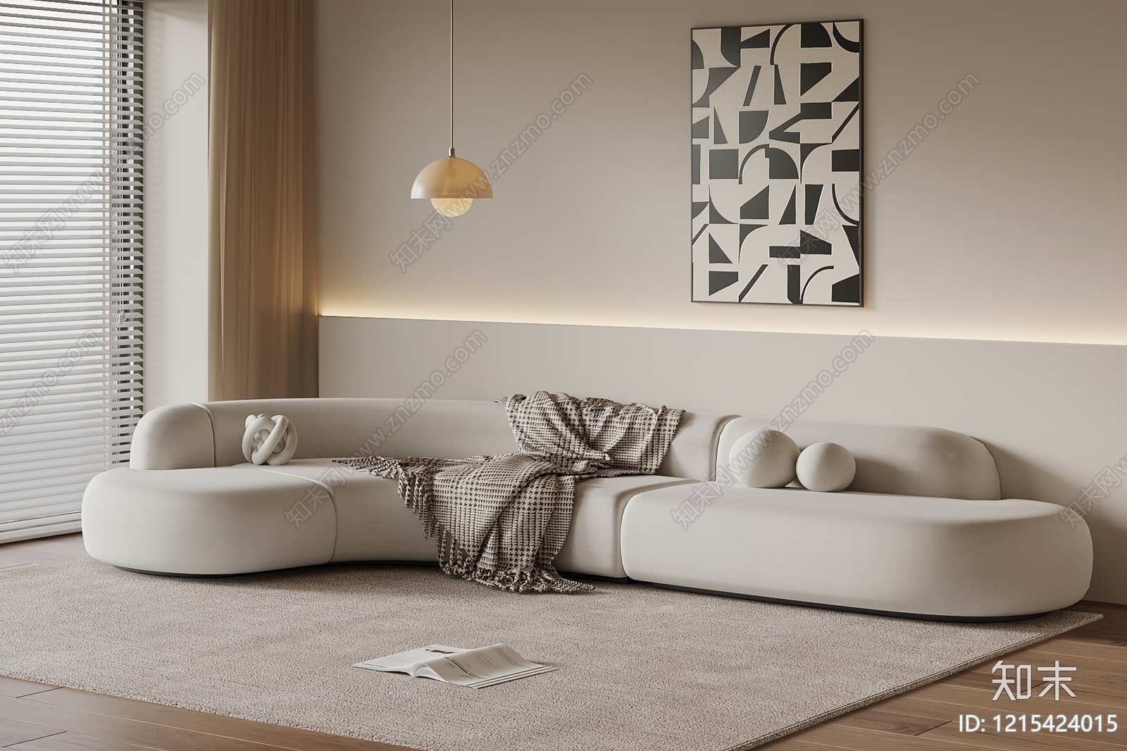 奶油风多人沙发3D模型下载【ID:1215424015】