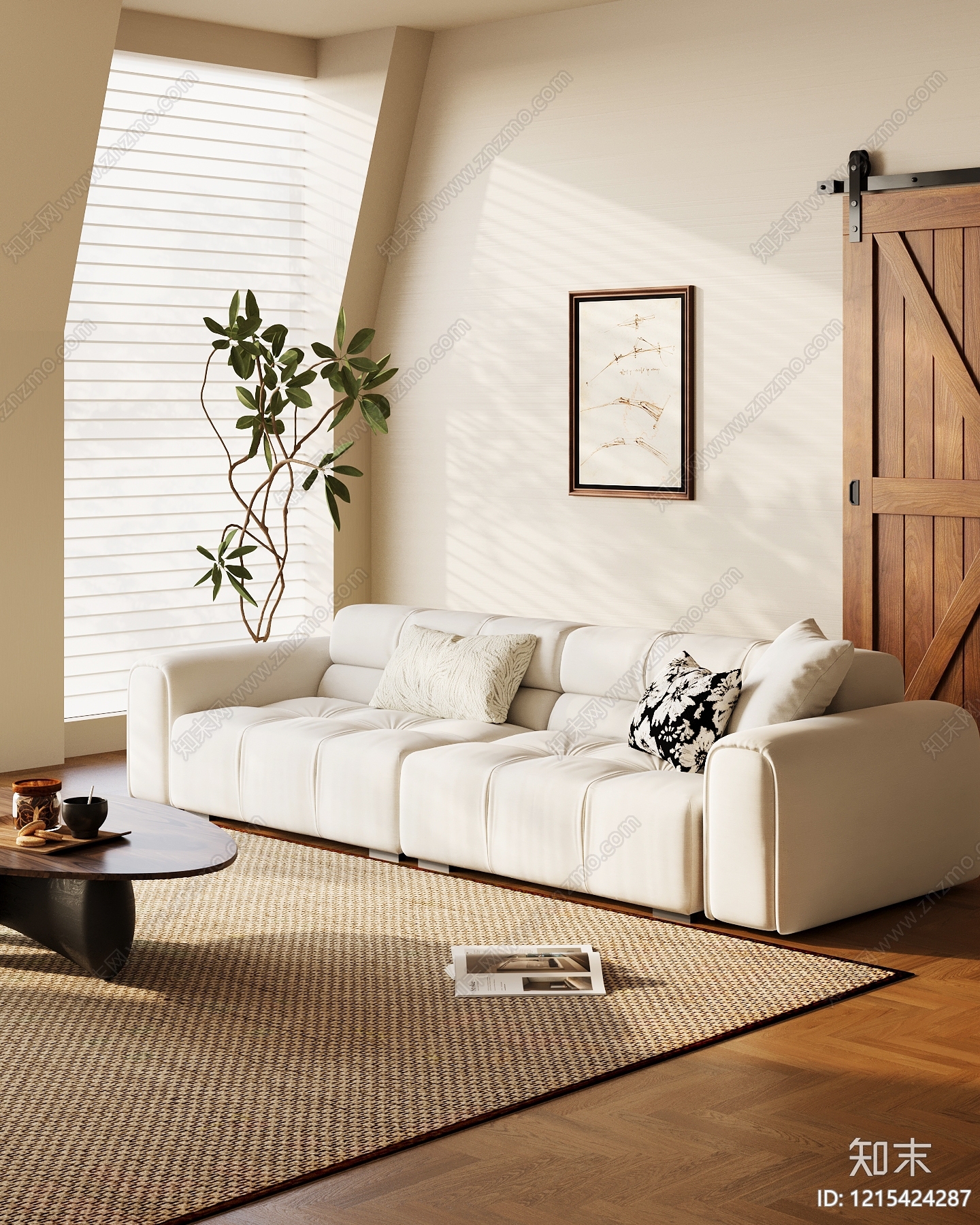 奶油风多人沙发3D模型下载【ID:1215424287】