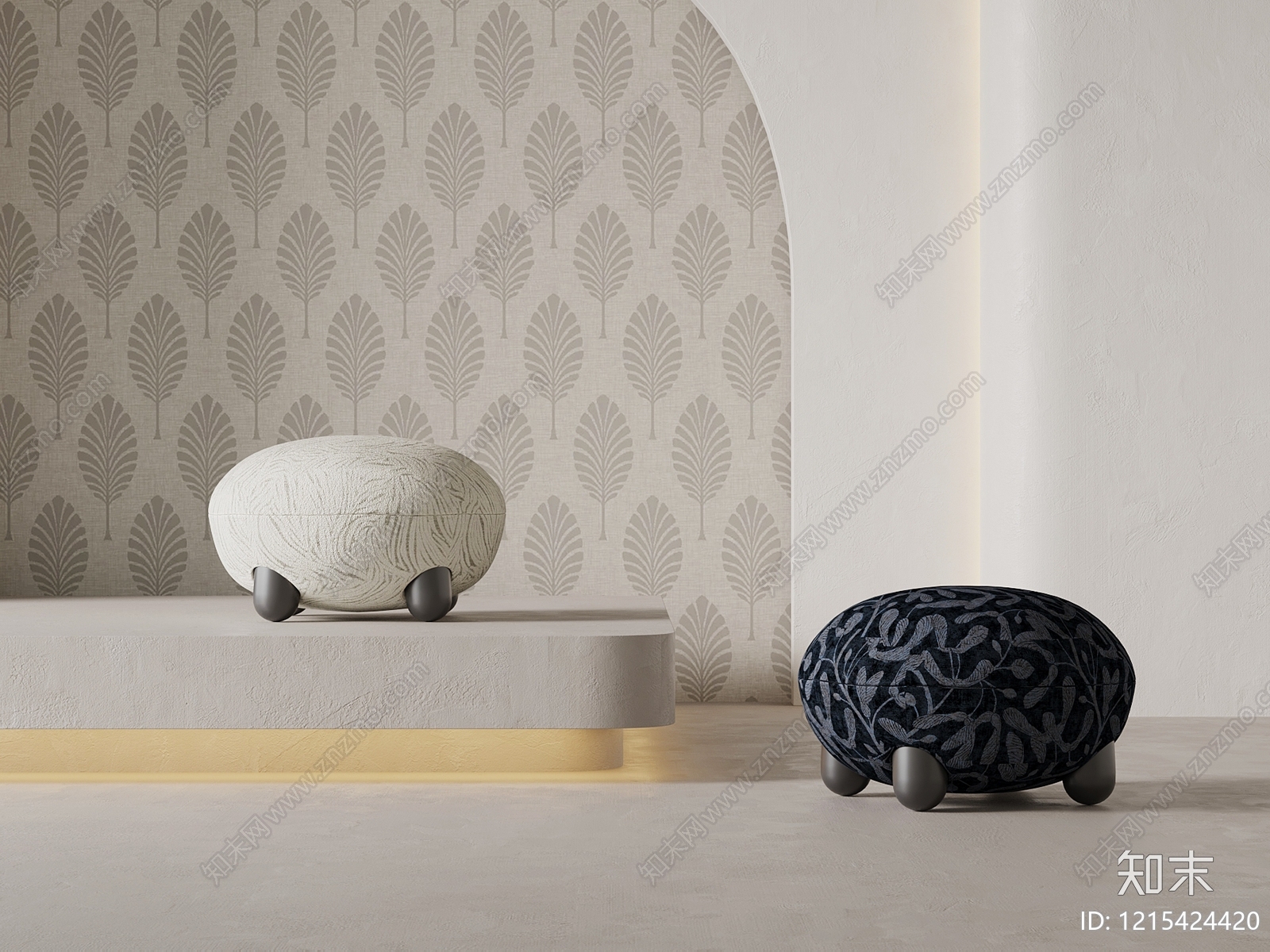 奶油风沙发凳3D模型下载【ID:1215424420】