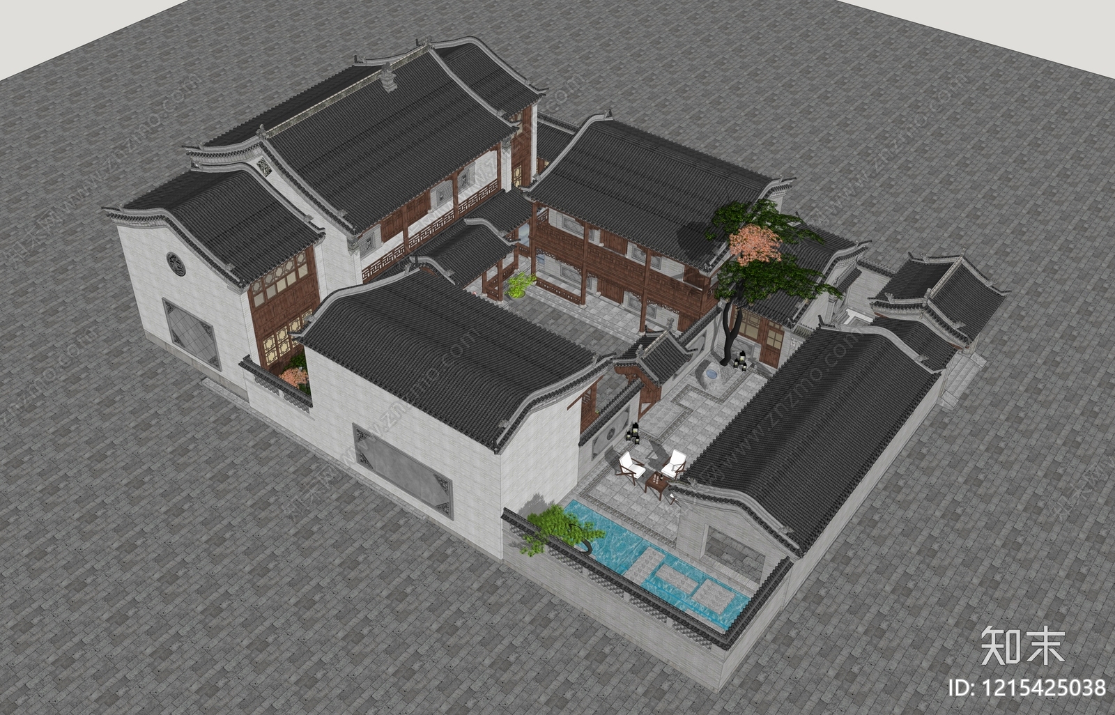 新中式四合院SU模型下载【ID:1215425038】