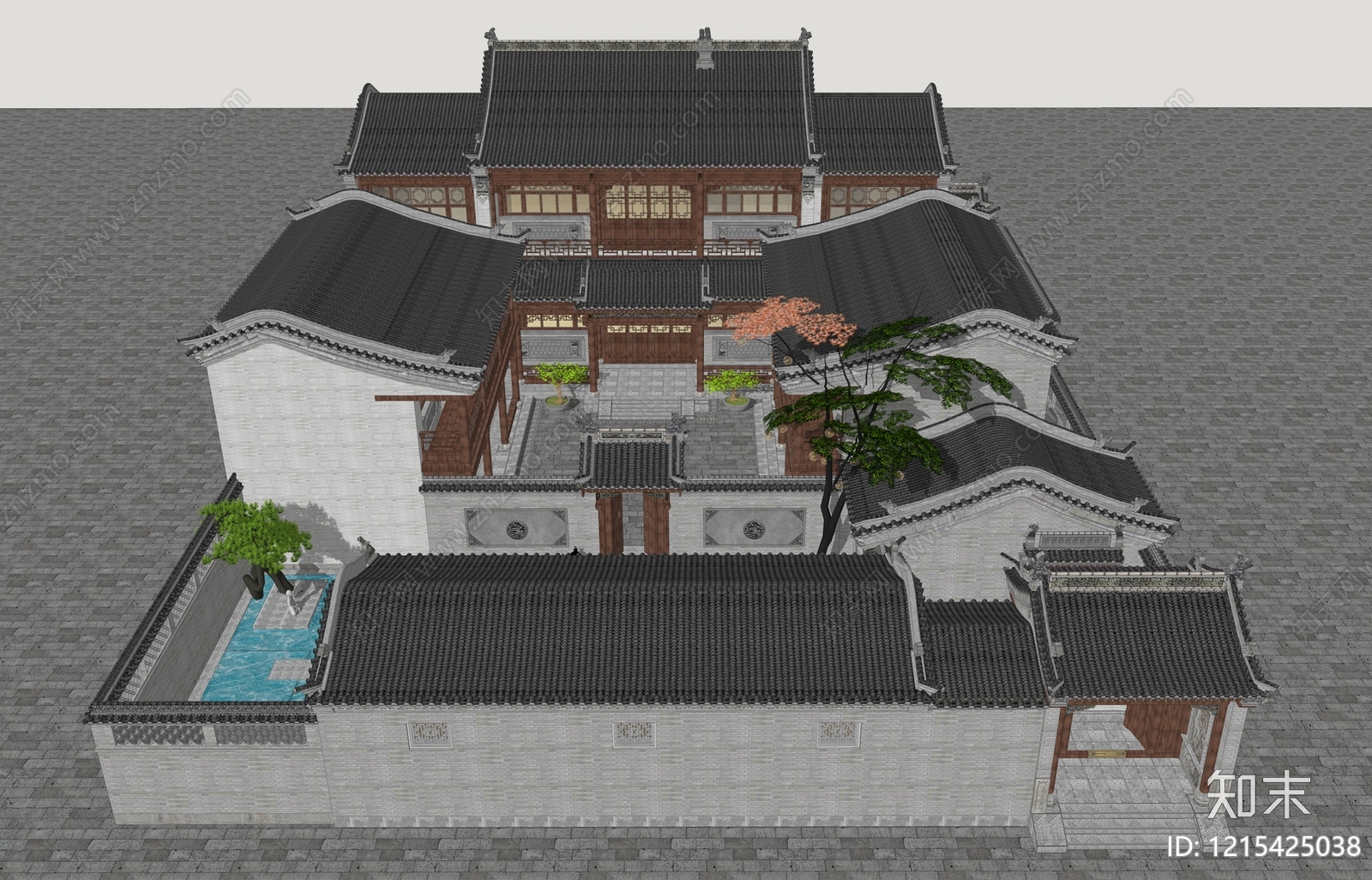 新中式四合院SU模型下载【ID:1215425038】