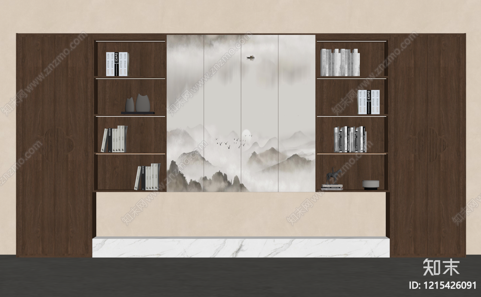 新中式书架SU模型下载【ID:1215426091】