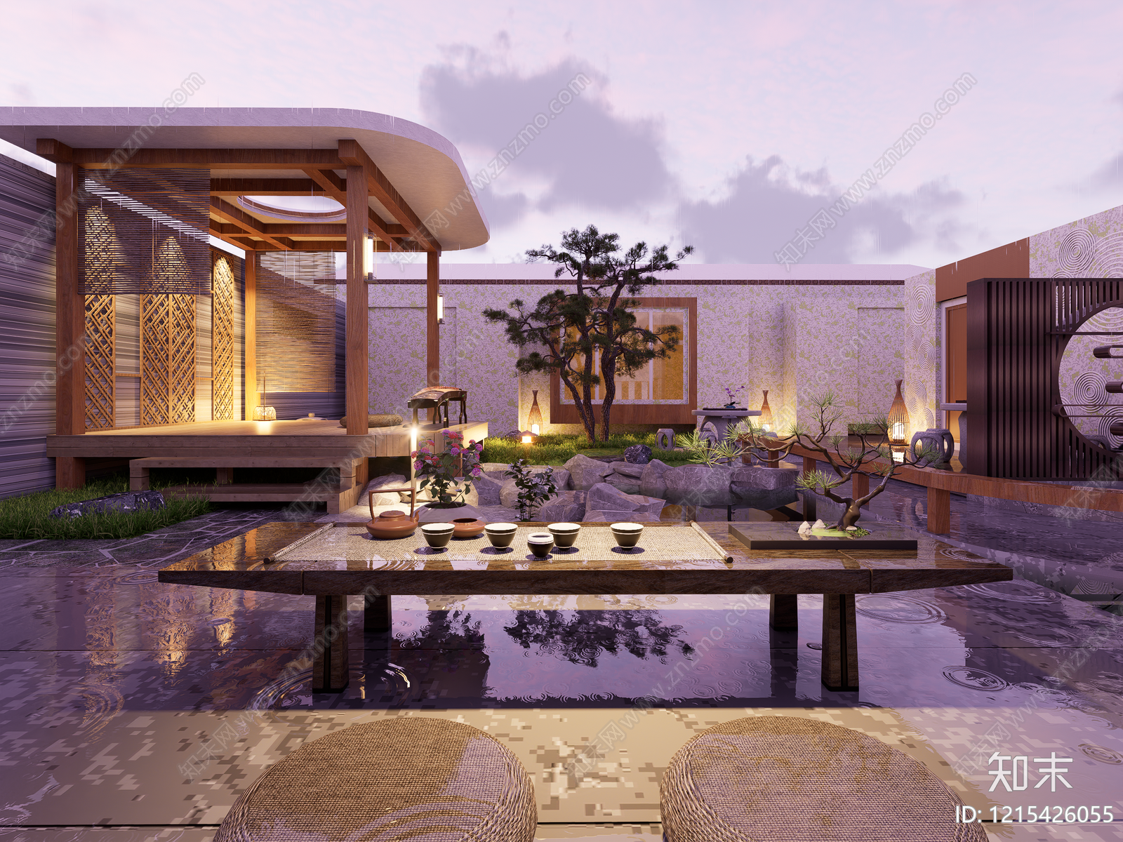 新中式别墅庭院SU模型下载【ID:1215426055】