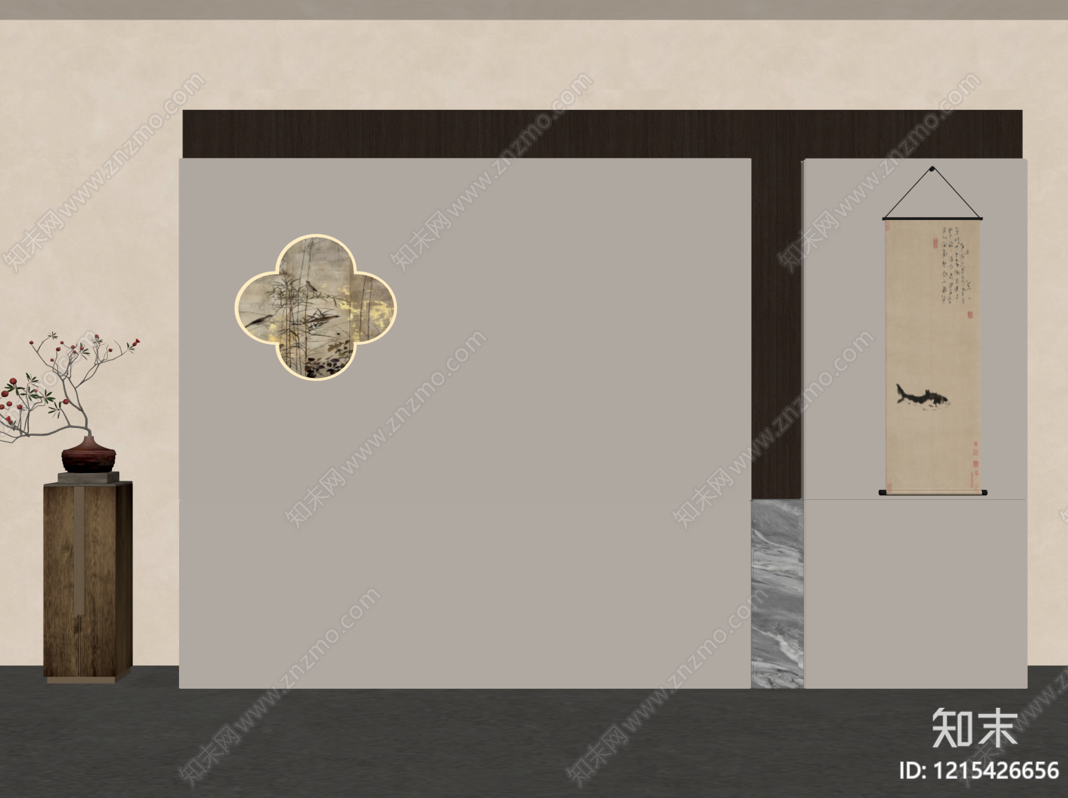 新中式背景墙SU模型下载【ID:1215426656】