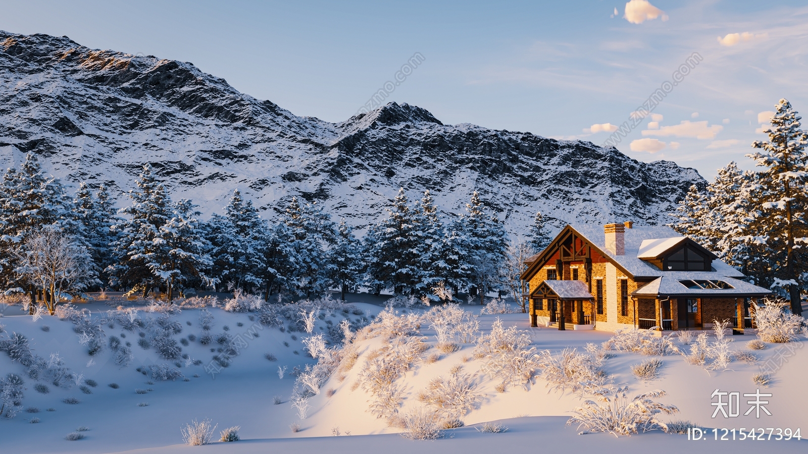 美式乡村独栋别墅3D模型下载【ID:1215427394】