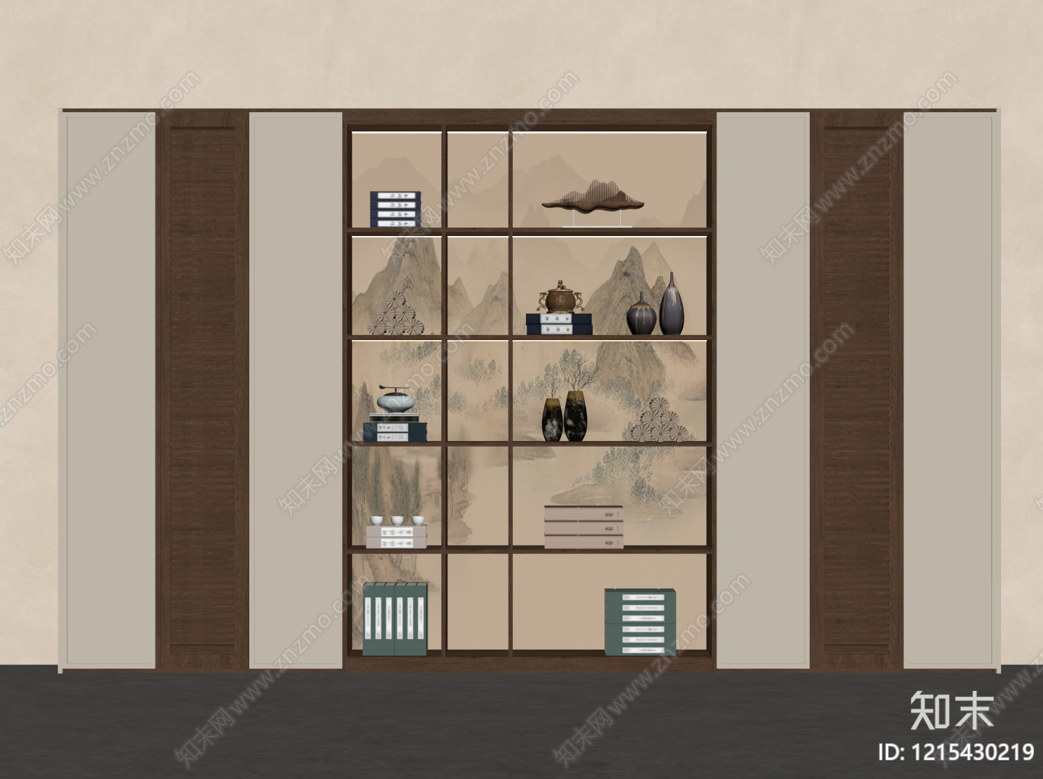 新中式书架SU模型下载【ID:1215430219】