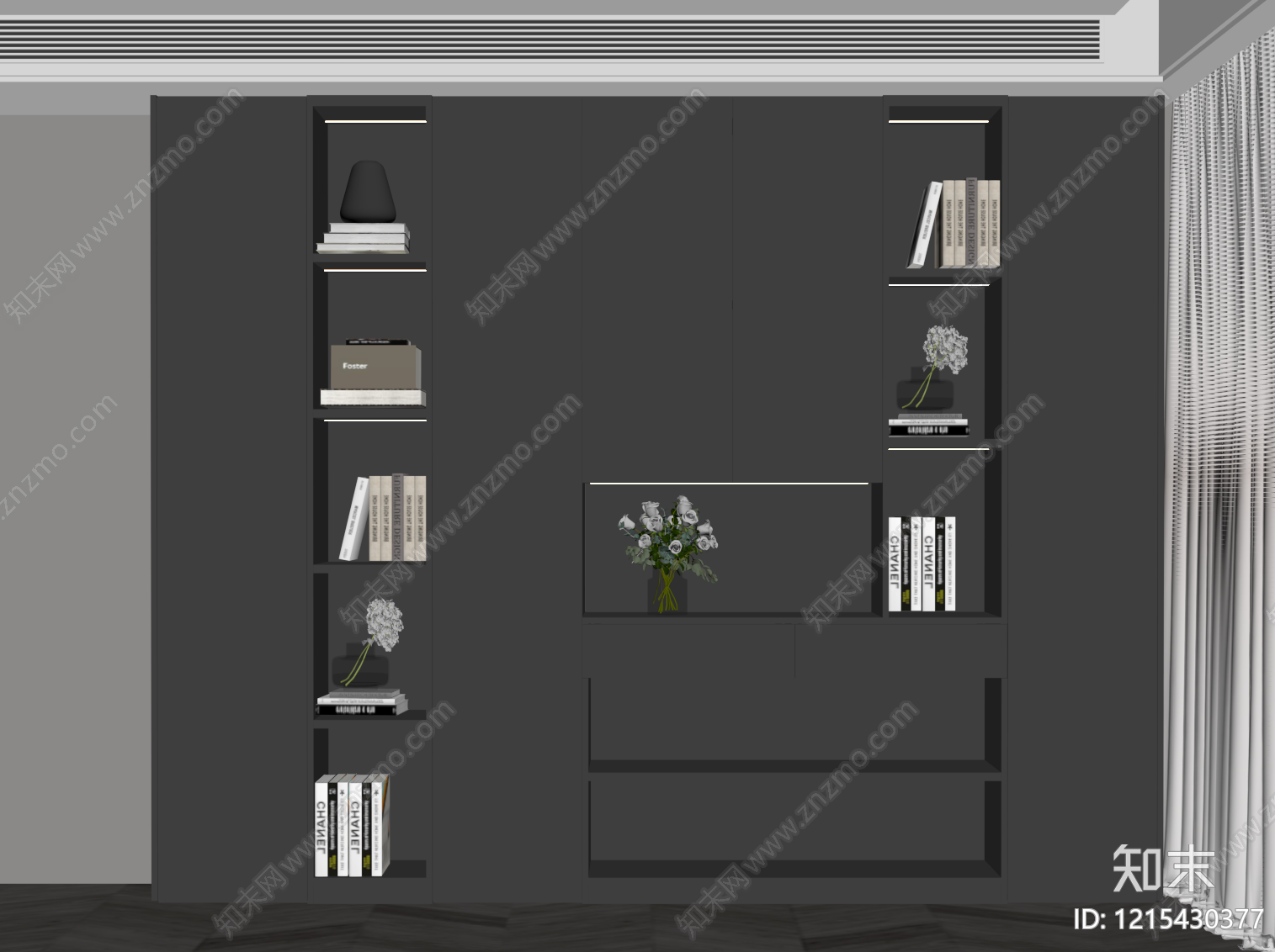 现代书柜SU模型下载【ID:1215430377】