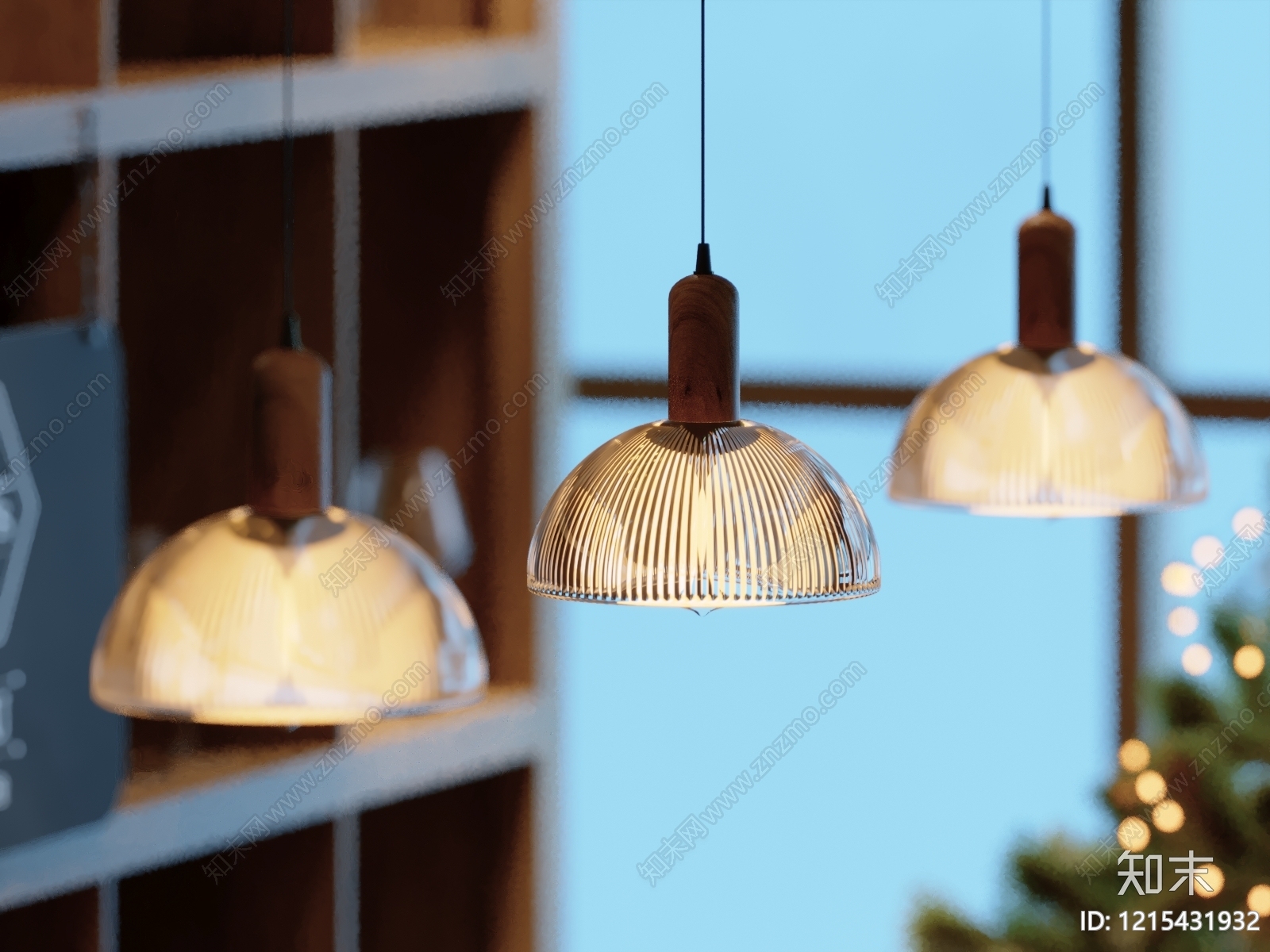 日式原木小吊灯3D模型下载【ID:1215431932】