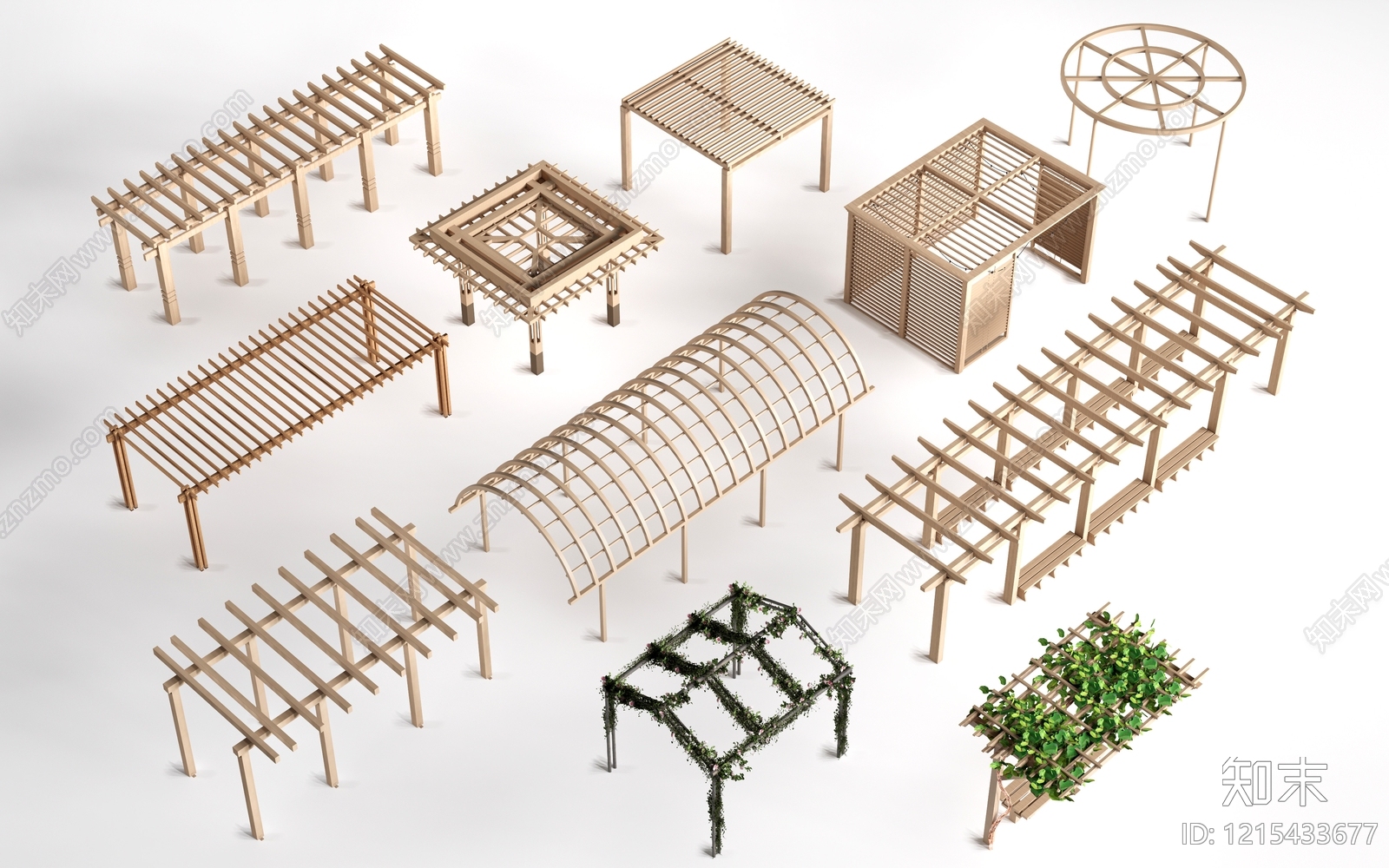 原木风廊架SU模型下载【ID:1215433677】