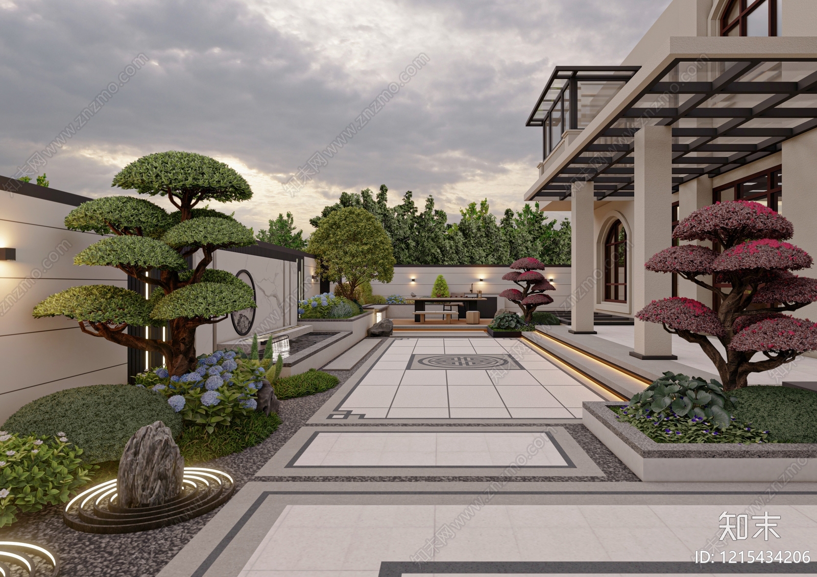 新中式别墅庭院SU模型下载【ID:1215434206】