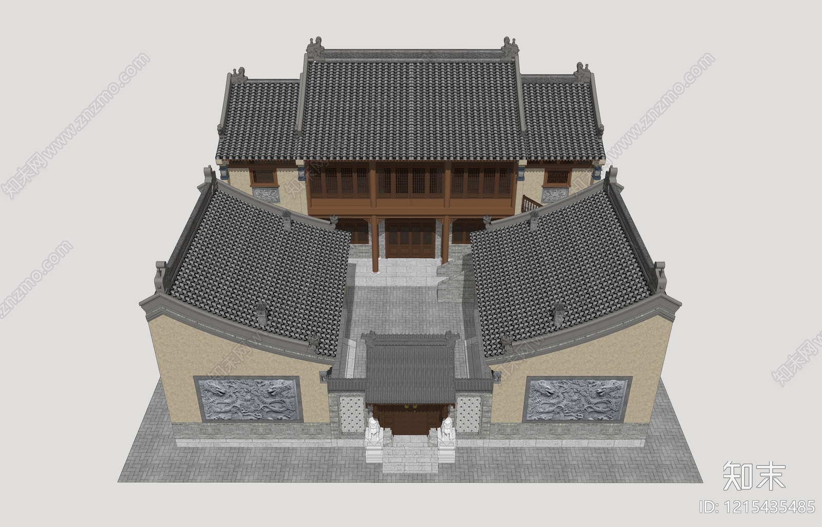 新中式四合院SU模型下载【ID:1215435485】