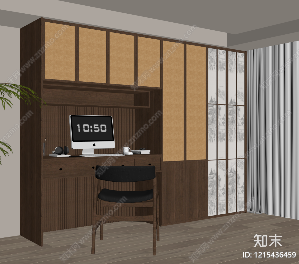 新中式衣柜SU模型下载【ID:1215436459】