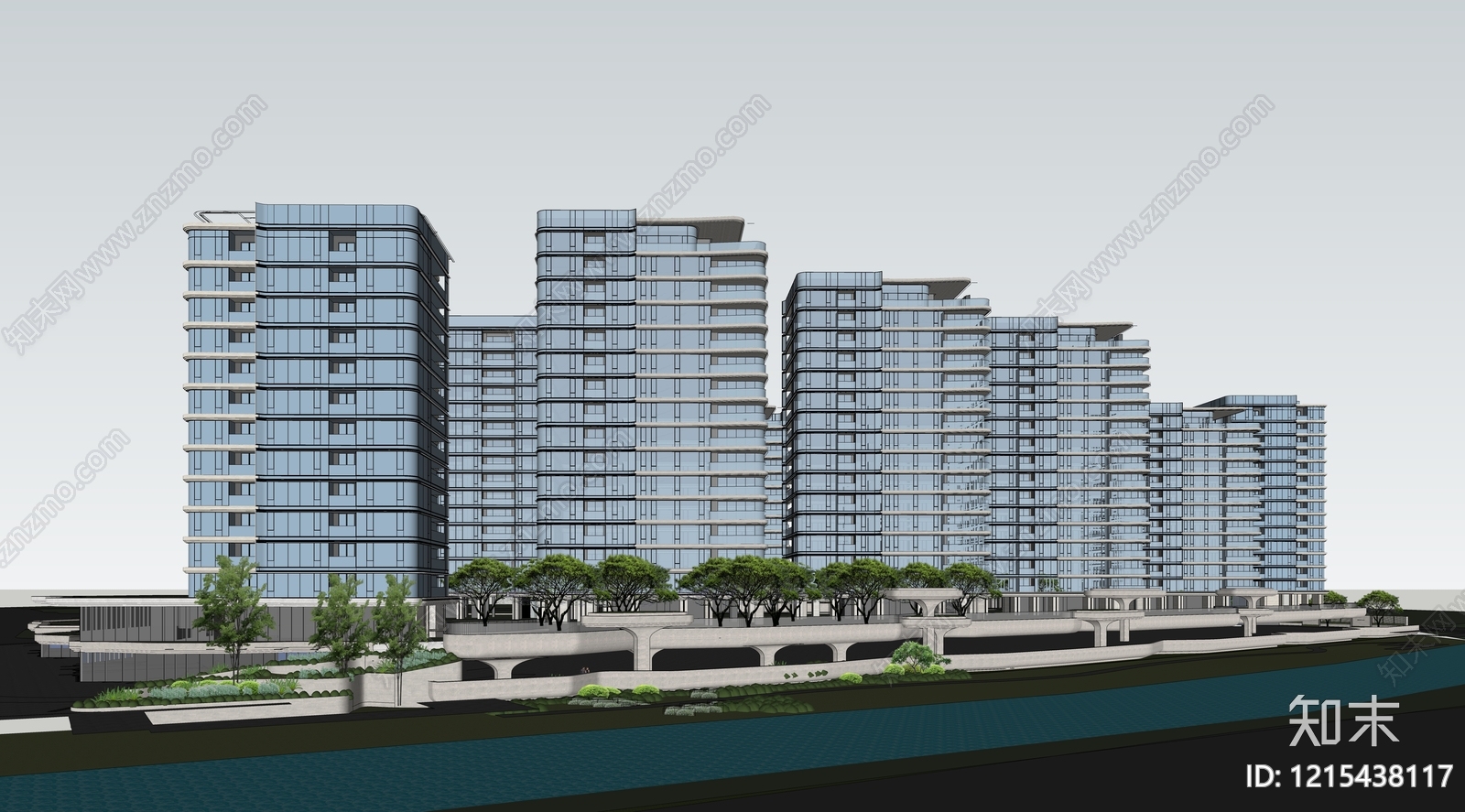 现代主义小高层住宅楼SU模型下载【ID:1215438117】