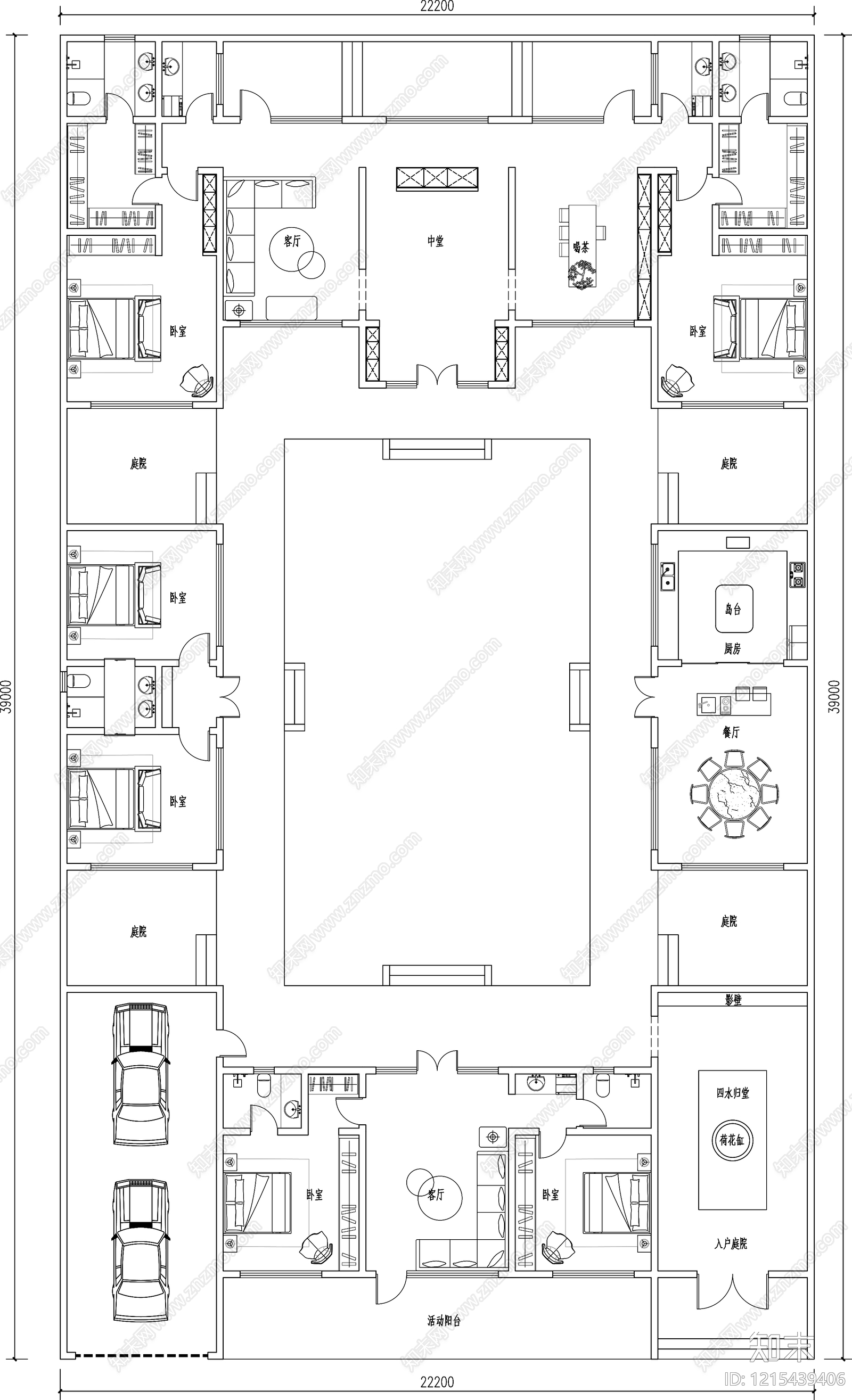 中式四合院施工图下载【ID:1215439406】
