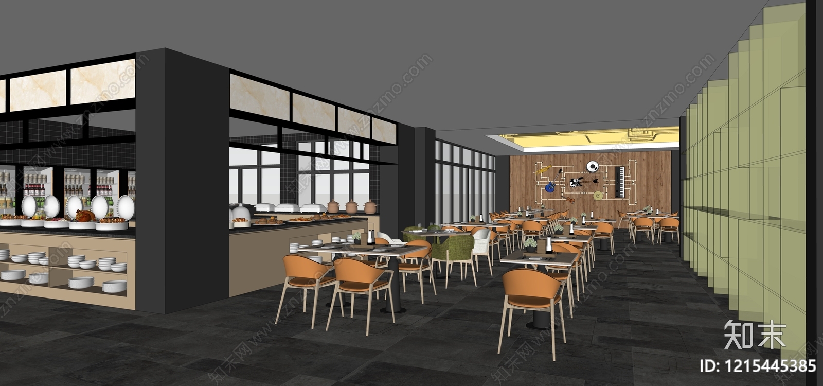 现代简约酒店餐厅SU模型下载【ID:1215445385】